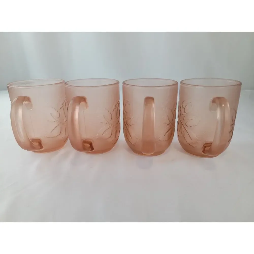 Pink Depression Glass Vintage Arcoroc France Rosaline Rose Coffee Mug Set of 4